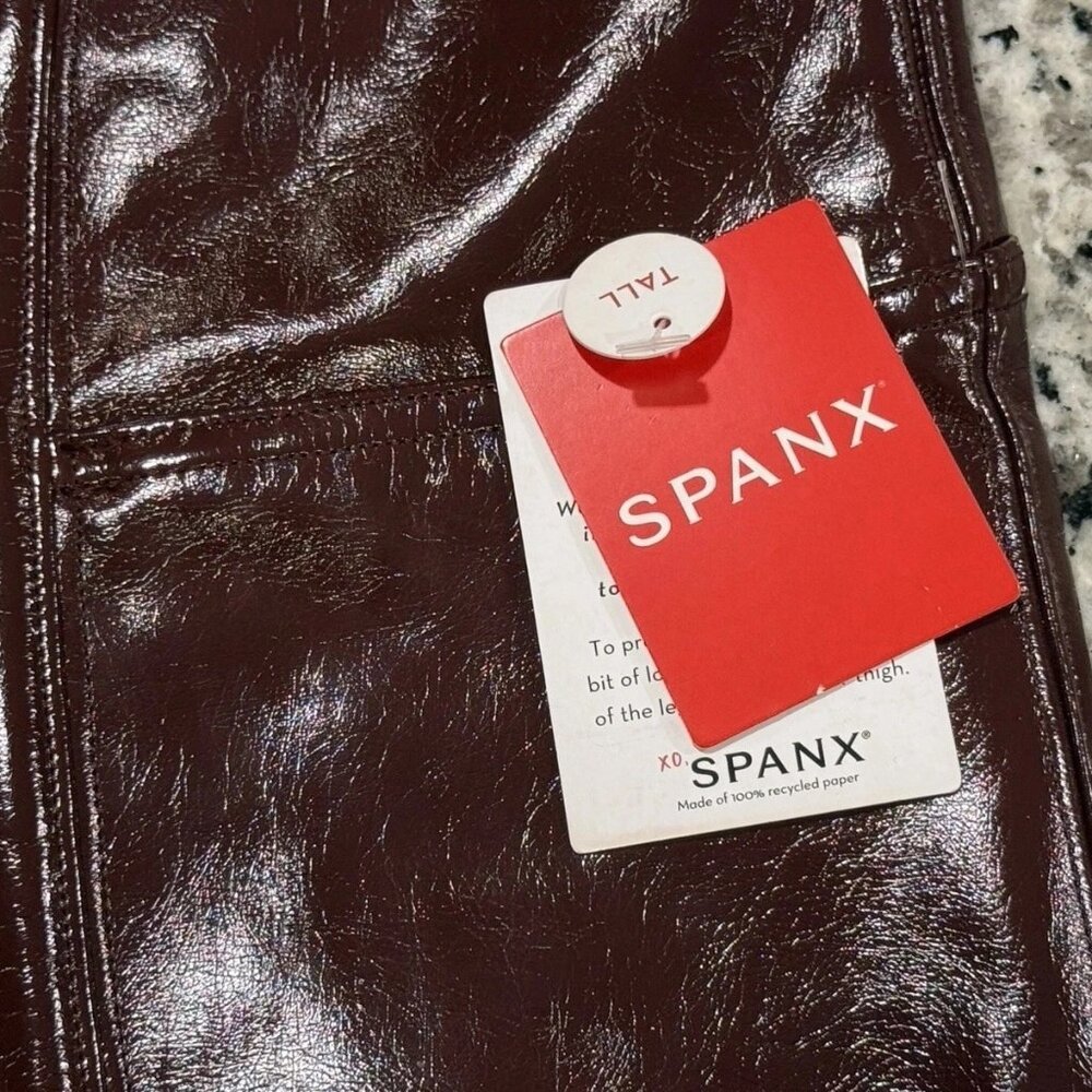 NWT Spanx Faux Patent Leather Leggings Tall Ruby Large 20301T - Picture 5 of 11
